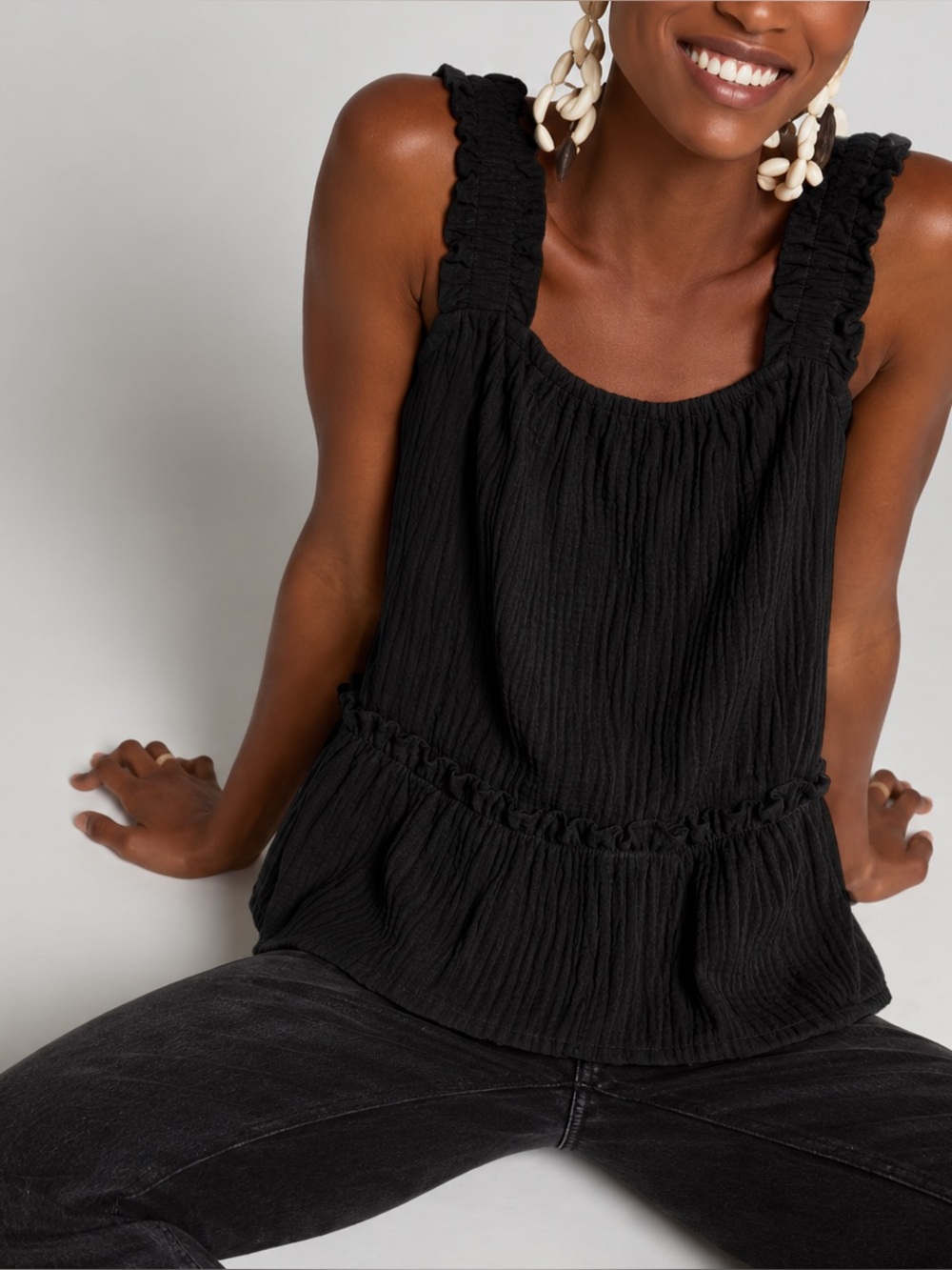 Current Air Black Plissé Peplum Tank Top – Size Medium